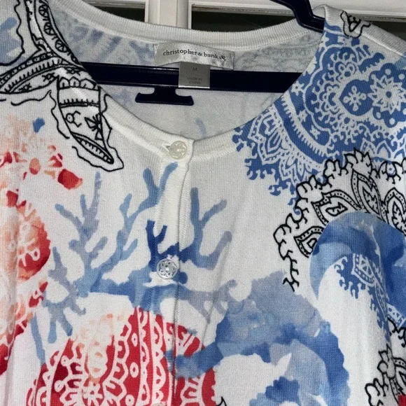 Christopher & Banks Unique Sea-life Print Cardigan Lightweight Sz M cotton - Picture 3 of 14